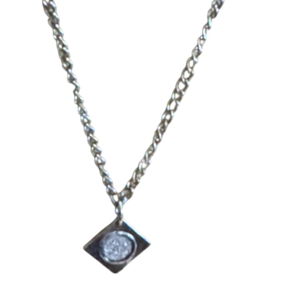 Silver Tone Geometric Square Pendant Curb Chain Necklace Adjustable Layering